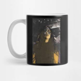 Beautiful girl. Sci-fi. Metal, and yellow light. Mug